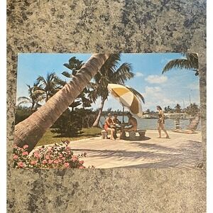 Vtg Southland FL Postcard Unposted Picnic Area By Ocean 60s Waterfront